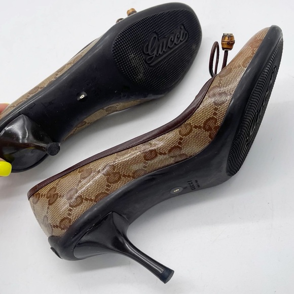 Gucci GG Crystal Canvas Bow Pumps Size 6 Classic - Picture 9 of 14